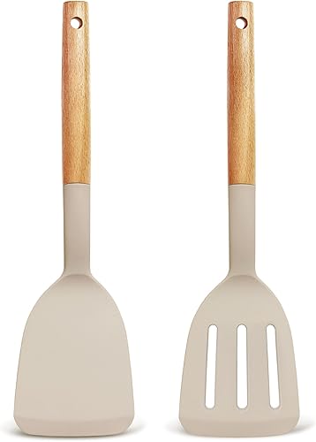 Juego de 2 espátulas de silicona para utensilios de cocina antiadherentes, 600 F resistentes al calor, juego de espátulas de cocina sólidas