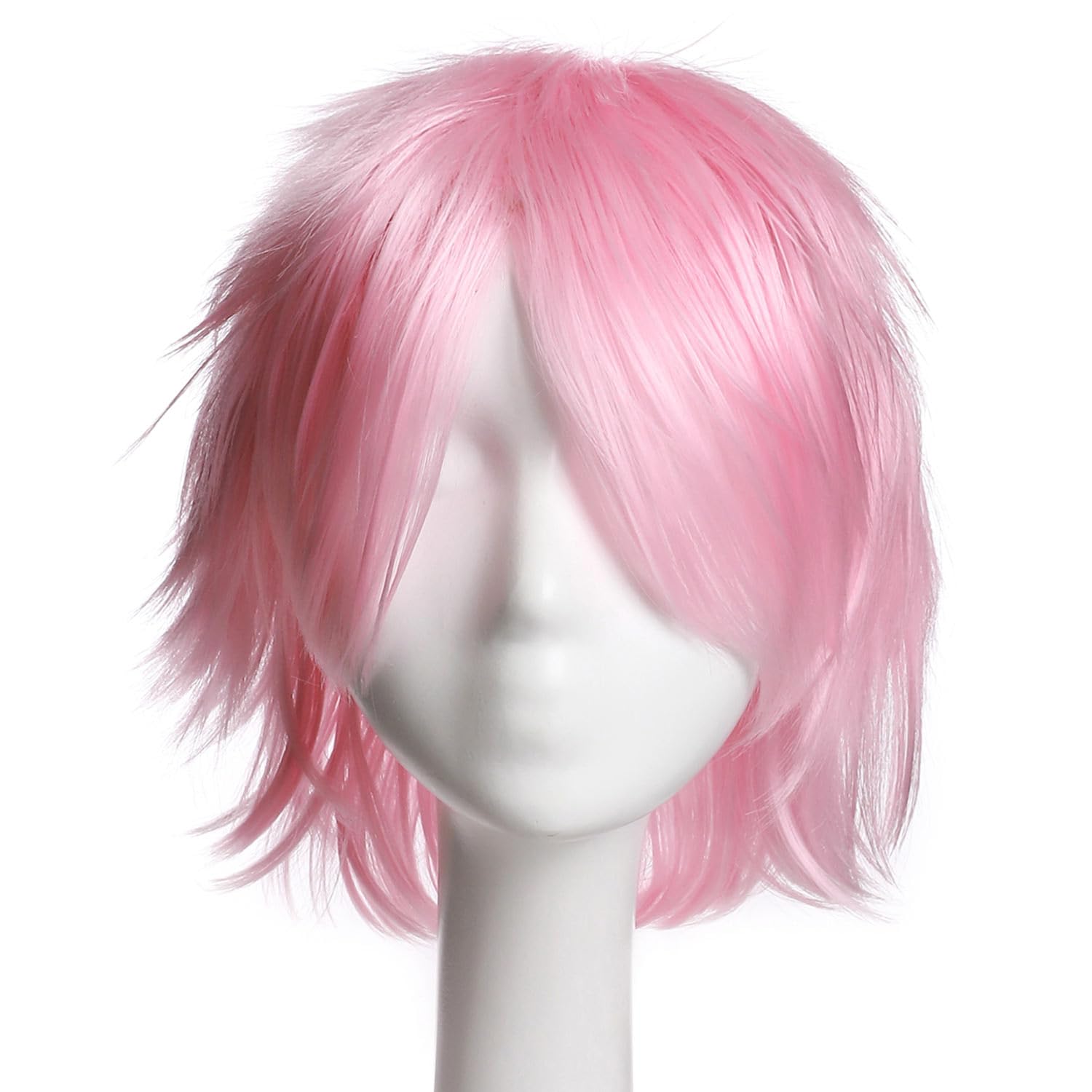 Hairro Short Anime Cosplay Wigs for Women and Men Spiky Unisex Comic Wigs with Oblique Bangs Halloween Costume Pink Wig - Image 4