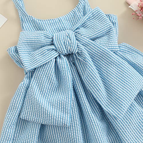 Toddler Baby Girls Sleeveless Dress Front Bowknot Stripe Sling Summer Jumpsuit Princess Casual Romper (Blue, 6-9 Months) #TOP4