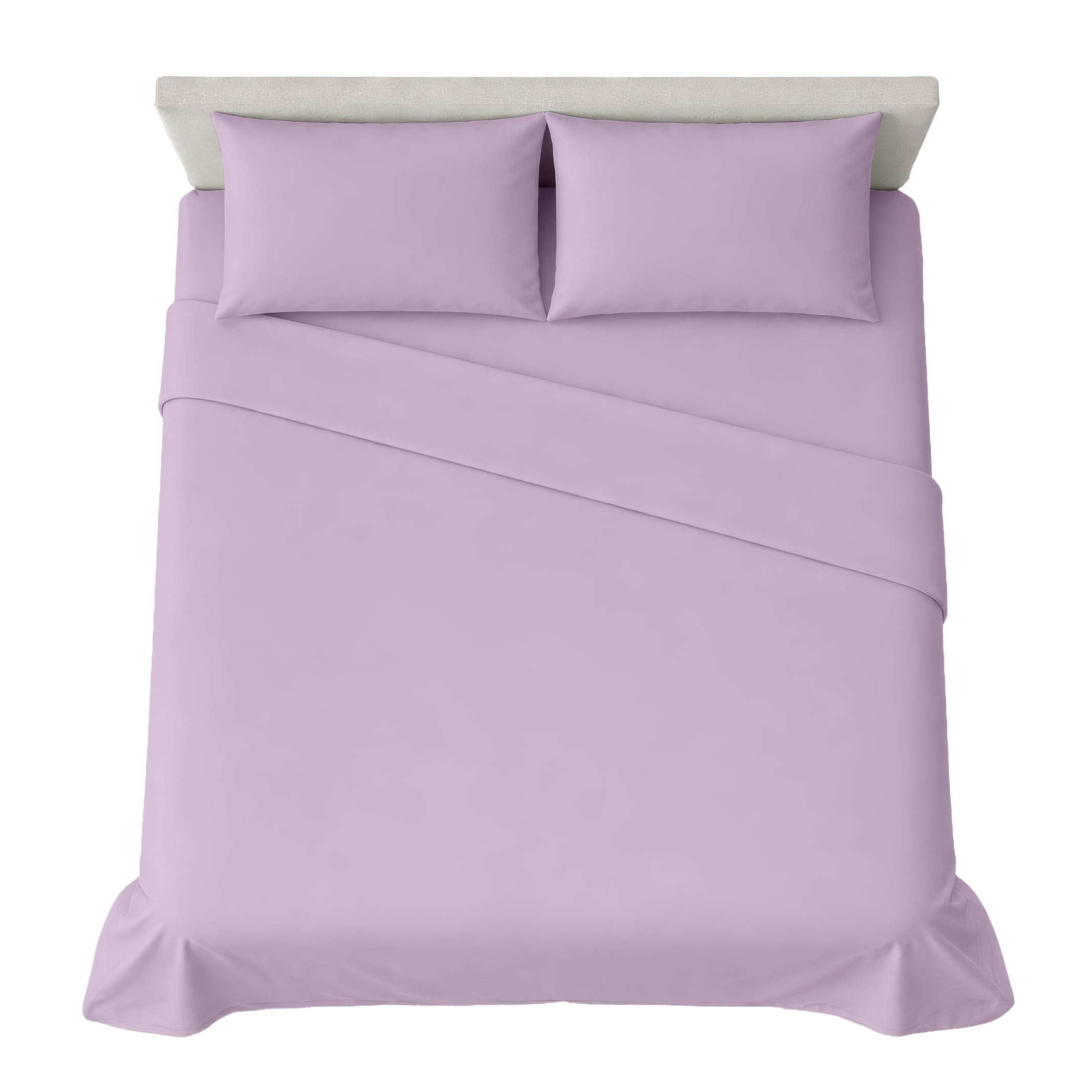 hermet 4-Piece Plain Double Bed Sheet Set, Fitted Sheet, Flat Sheet, 2 Pillowcases 50 x 80 cm, 30 cm Corner, Soft Microfibre, Oekotex Certified, No Iron