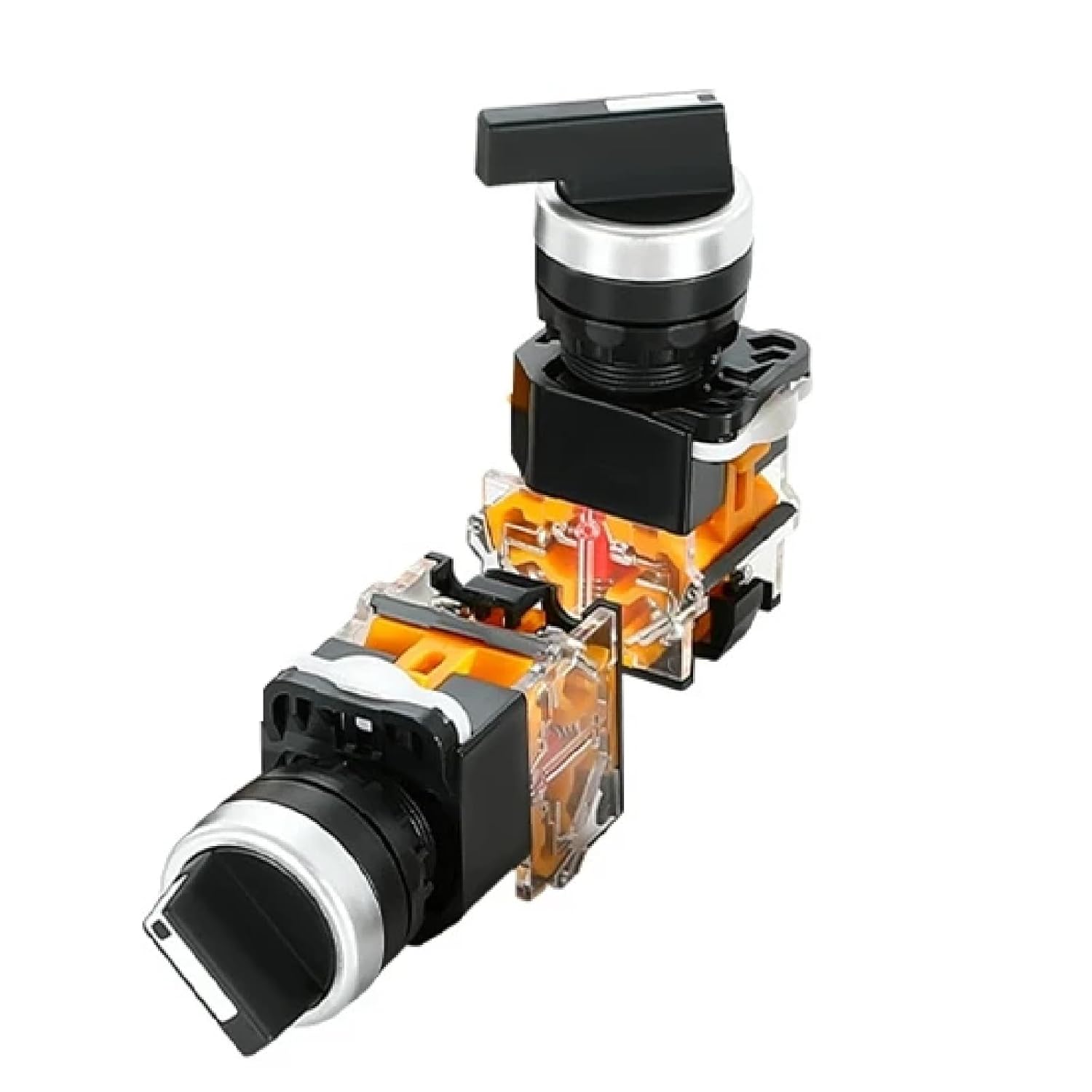 LA38 Series Industrial Rotary Selector Switch, 22mm Panel Mount, 2-3 Position, Self-Lock/Reset Function, 1NO1NC/2NO/2NC Contact Configuration (Short Handle self-Reset 2 Position 2NC)