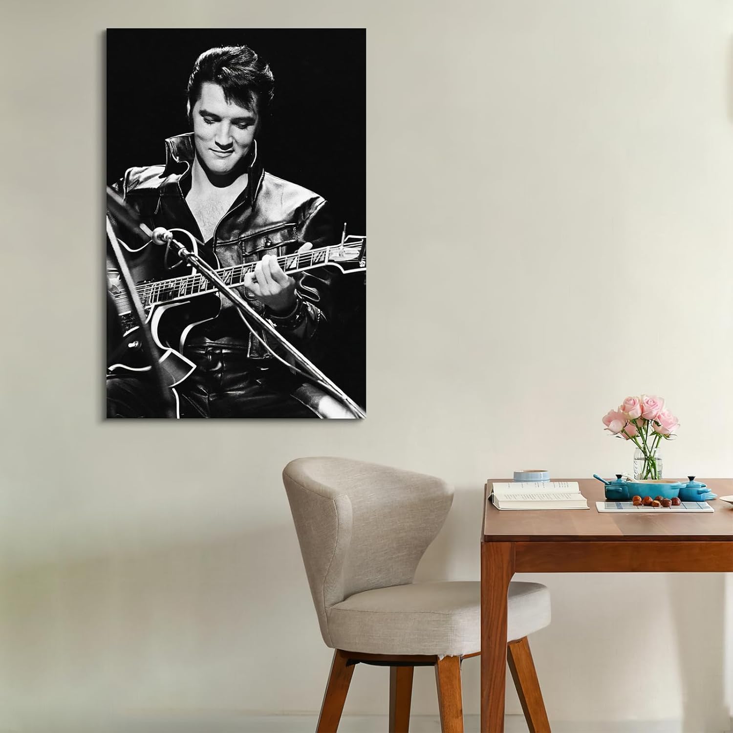 CanvasGarden Elvis Presley Canvas Wall Art, Classic Glamour Musician Rock Vintage Poster Black and White Picture Idol Art Decor, Framed Prints for Living Room Bedroom Office Decor, 12x16Inch