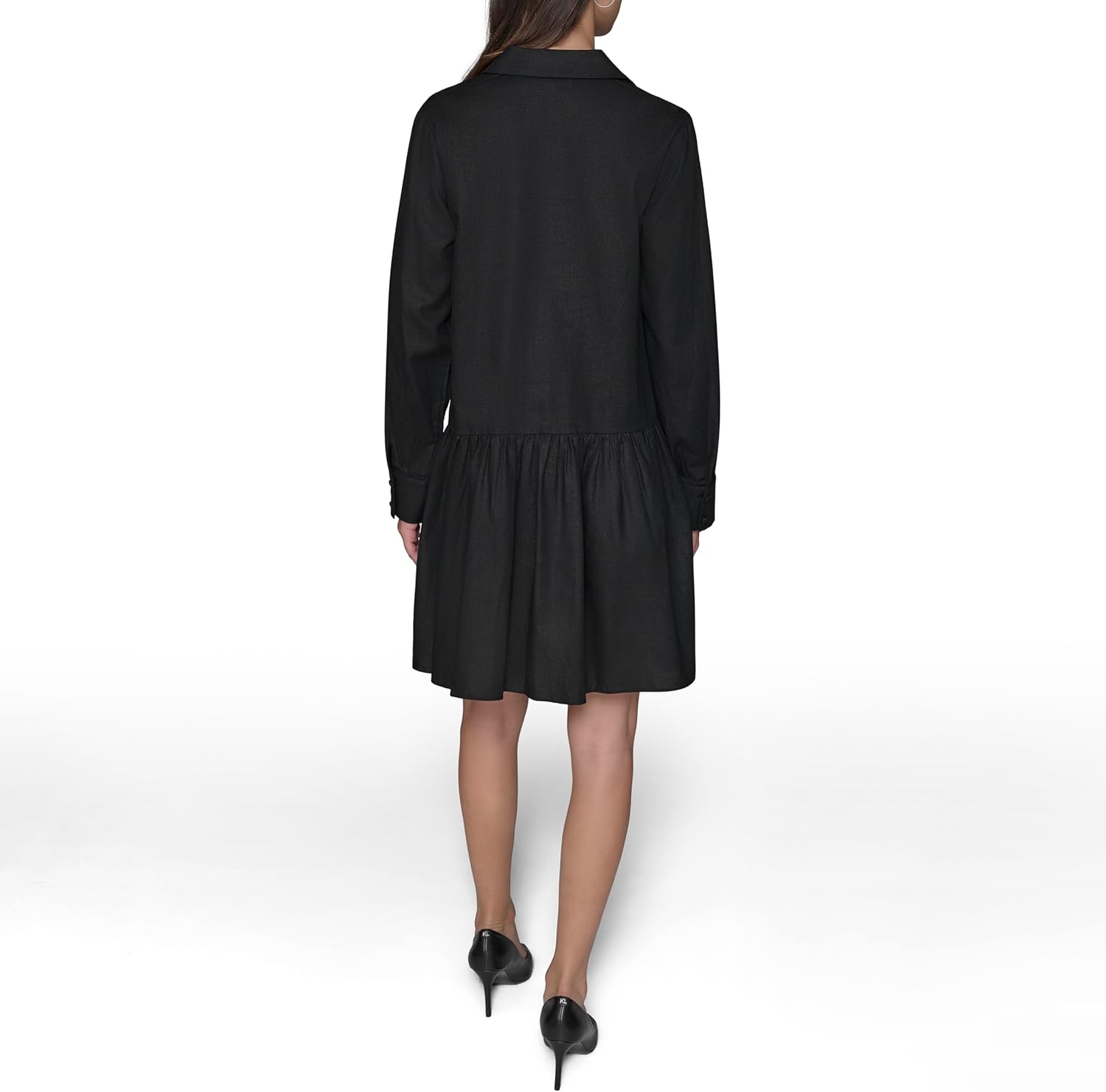 Karl Lagerfeld Womens Gathered Flounce Linen Longer Sleeved Shirt Dress - Image 4