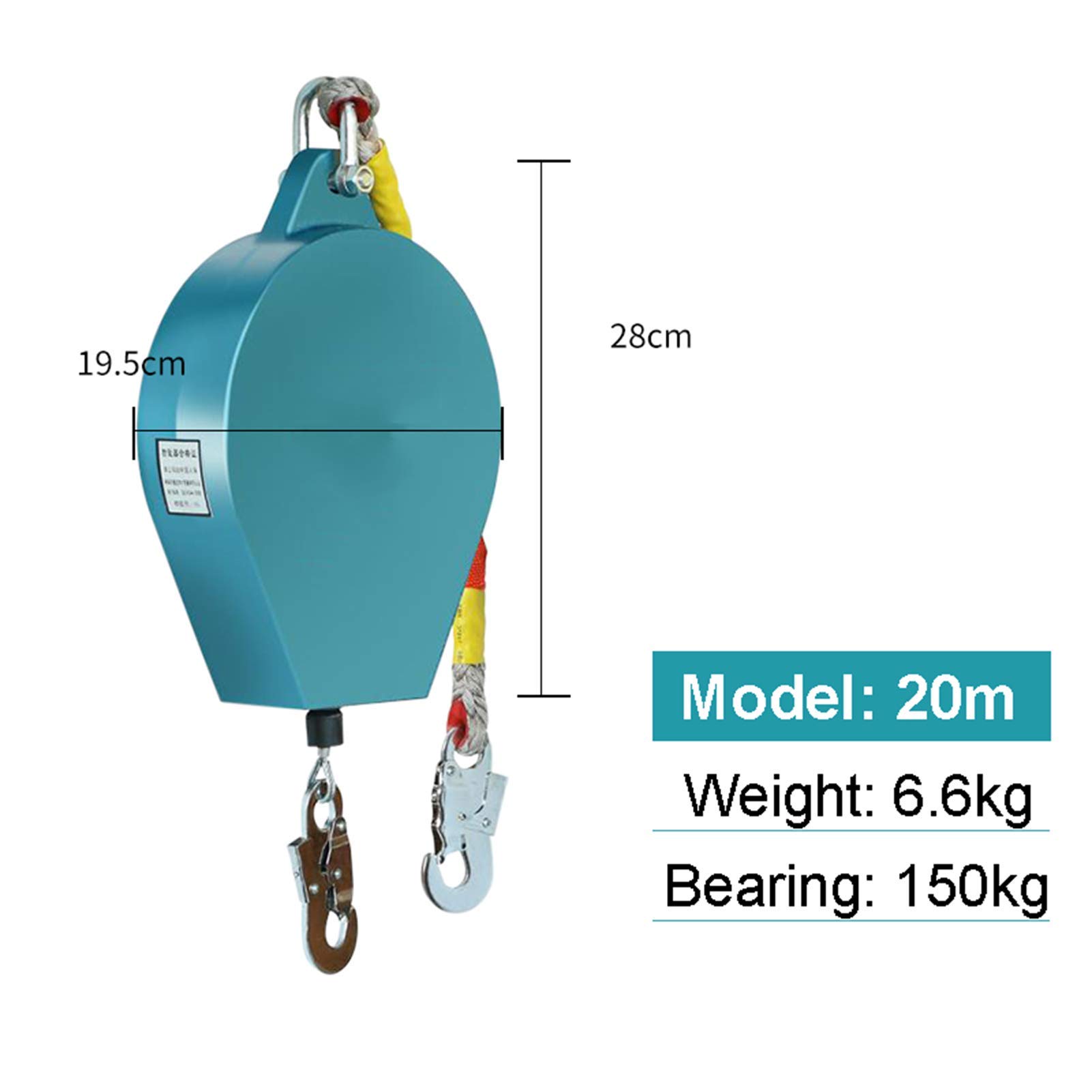 Ligne de vie auto-rétractable, harnais Yoyo de protection contre les chutes, 10,3 m, anse en acier, capacité de 150 kg