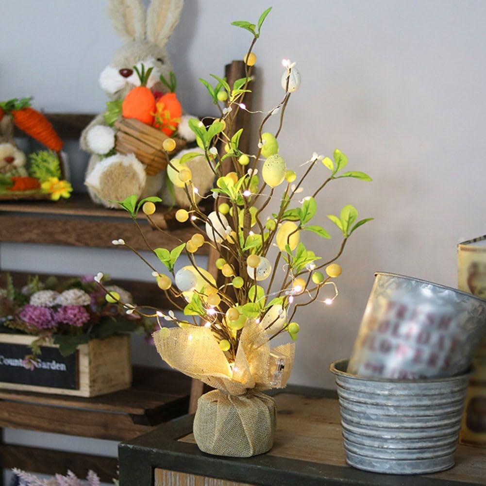 Albero di uova di Pasqua, albero decorativo a LED luminoso, uovo di Pasqua per interni, decorazione da tavolo per soggiorno, camera da letto (C)