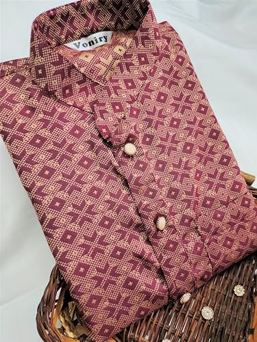 Image of Men Regular Full Sleeve Silk Cotton Kurta with Golden Pajama Set