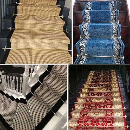 Set of 13 Brown Brass Stair Rods for Carpet Runners, 20in Tubular Poles with Holder Brackets, Durable Carpet Fixed Bars for Staircase Decoration and Stability