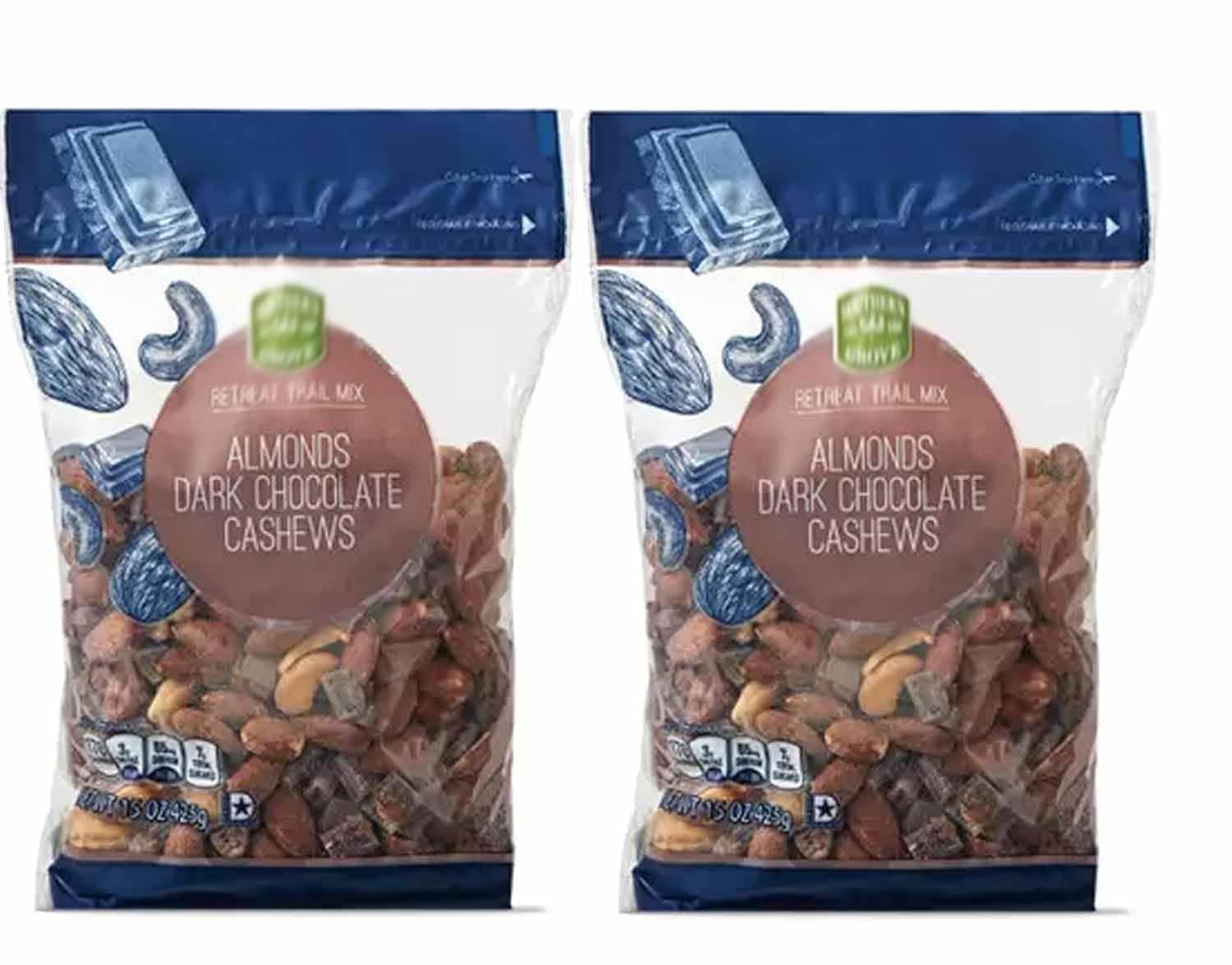 Southern Grove Retreat Gluten Free Trail Mix With Almonds Dark Chocolate and Cashews (2 Bags 15oz Pack) Snack Snacking Nut Hiking Travel Food
