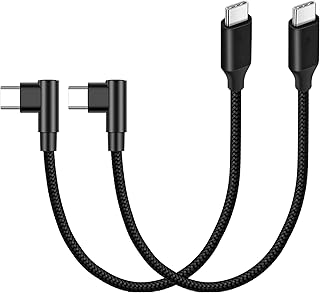 USB-C ＆ USB-C ケーブル L 字 (0.25m ブラック) 【2本組】SLEIJAOOE【 60W 急速充電 /USB2.0規格/ PD対応】高耐久ナイロン Type C (C to C) ケーブル 25cm 短い スマートフォン・タブレット・ゲーム機等Type-C 機器対応