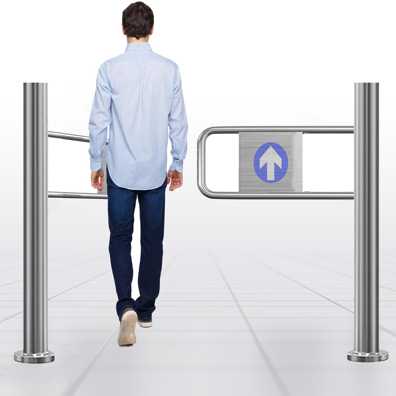 Genérico Puerta batiente unidireccional de Acero Inoxidable - Dispositivo automático de Seguridad con Resorte para Entrada y Salida, 51,1" de Ancho, Ideal para supermercados y Zonas de Mucho tránsito