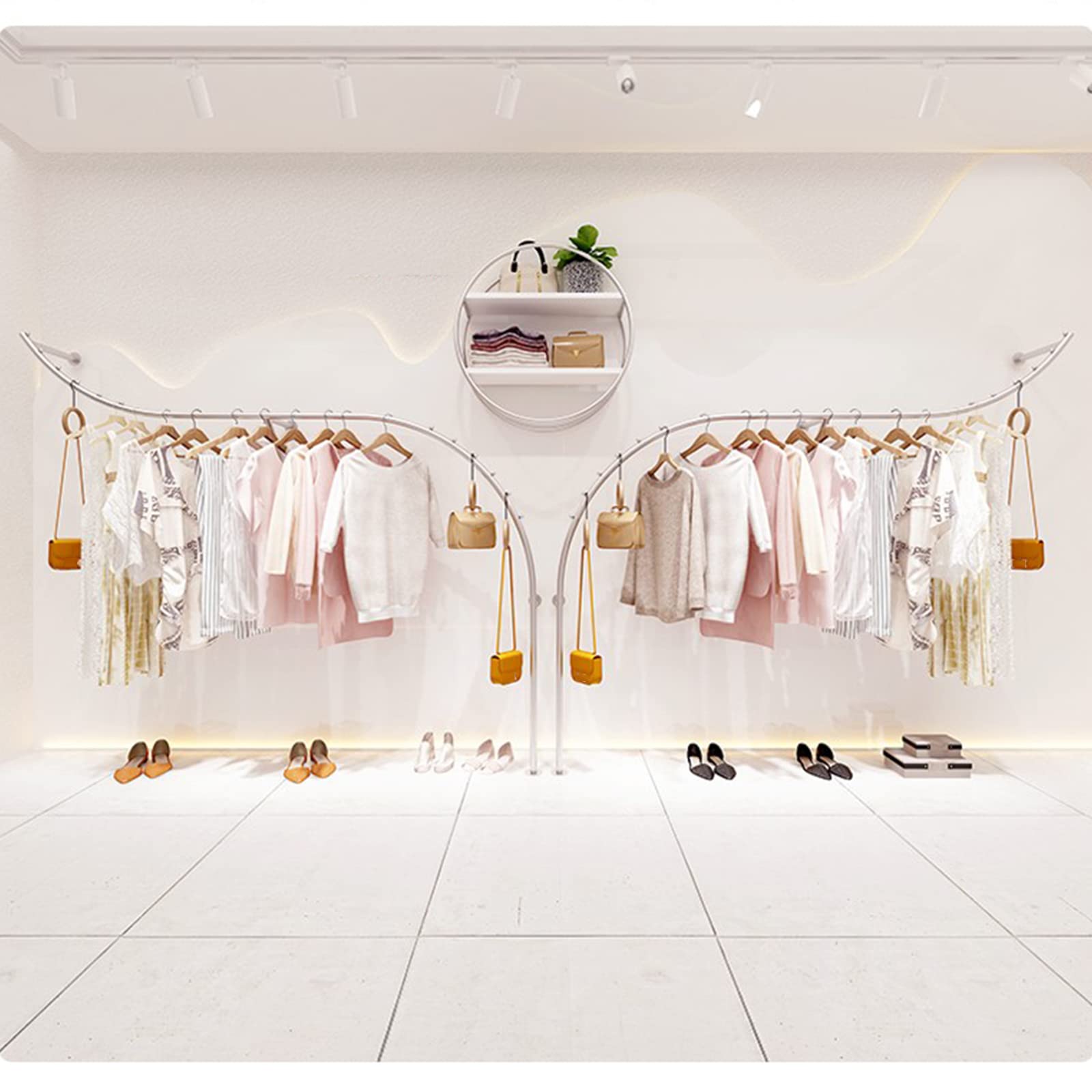 UYSELA Articoli per Uso Quotidiano Scaffali per Abiti da Esposizione Creativi in Negozi di Abbigliamento per Boutique per Bambini,Sistema di Scaffali Appendiabiti a Parete per Tubi Industriali,Espo