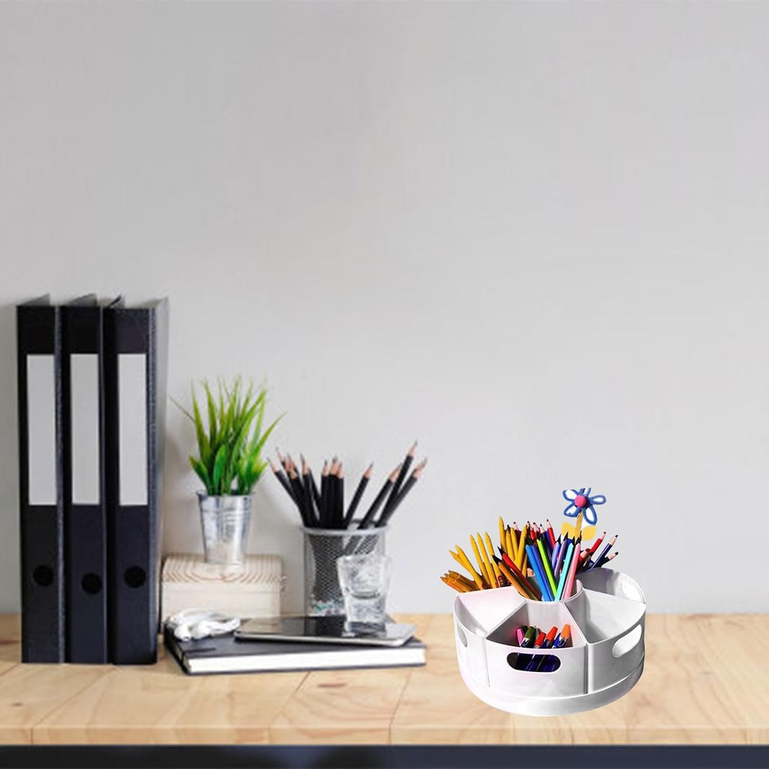 360 Degree Rotating Pen Holder Desk Organizers 7 Removable Compartment Pencil Holder Art Supply Organizers Marker Holder