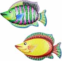 2er Set Metall-Fisch Wanddekoration (grün & Gelb), Je 30x17,5 Cm - Ozean-Thema Deko Für Wohnzimmer, Garten & Mehr