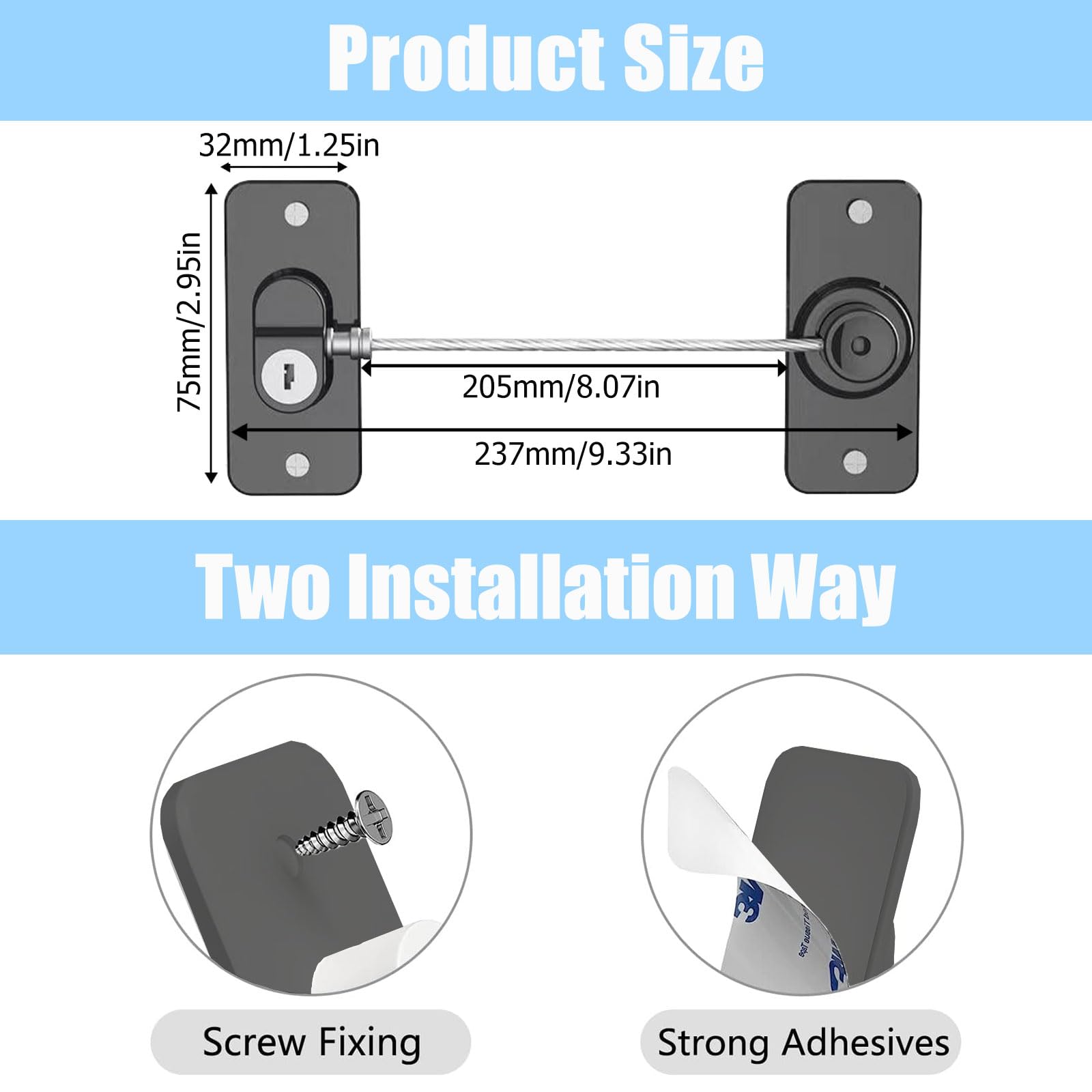 Pack of 2 Fridge Locks, No Drilling Fridge Cabinet Doors, Children's Safety Lock with 4 Keys, for Fridge Washing Machines and Doors - Image 2