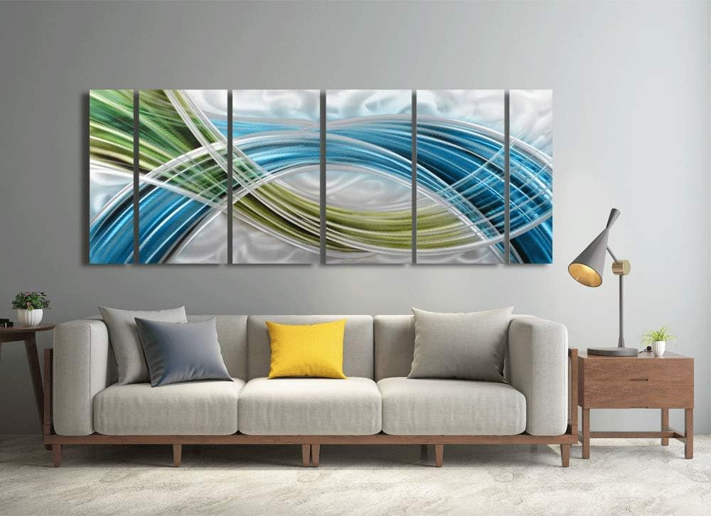Yihui Arts Abstract Metal Wall Art Set - Hand Crafted 3D Aluminum Panels - 6 Piece Group Sculpture for Home, Office Decor - Living Room, Bedroom Accent Pieces