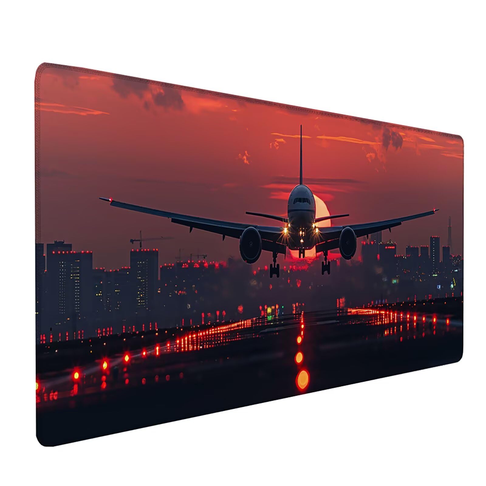 Tappetino Mouse XXL 1200x600 mm, Tappetino Mouse Rosso, Gaming Mouse Pad con Bordi Cuciti, Sottomano Scrivania con Base in Gomma Antiscivolo, Accessori Scrivania e Accessori Gaming, Aereo 4-3912