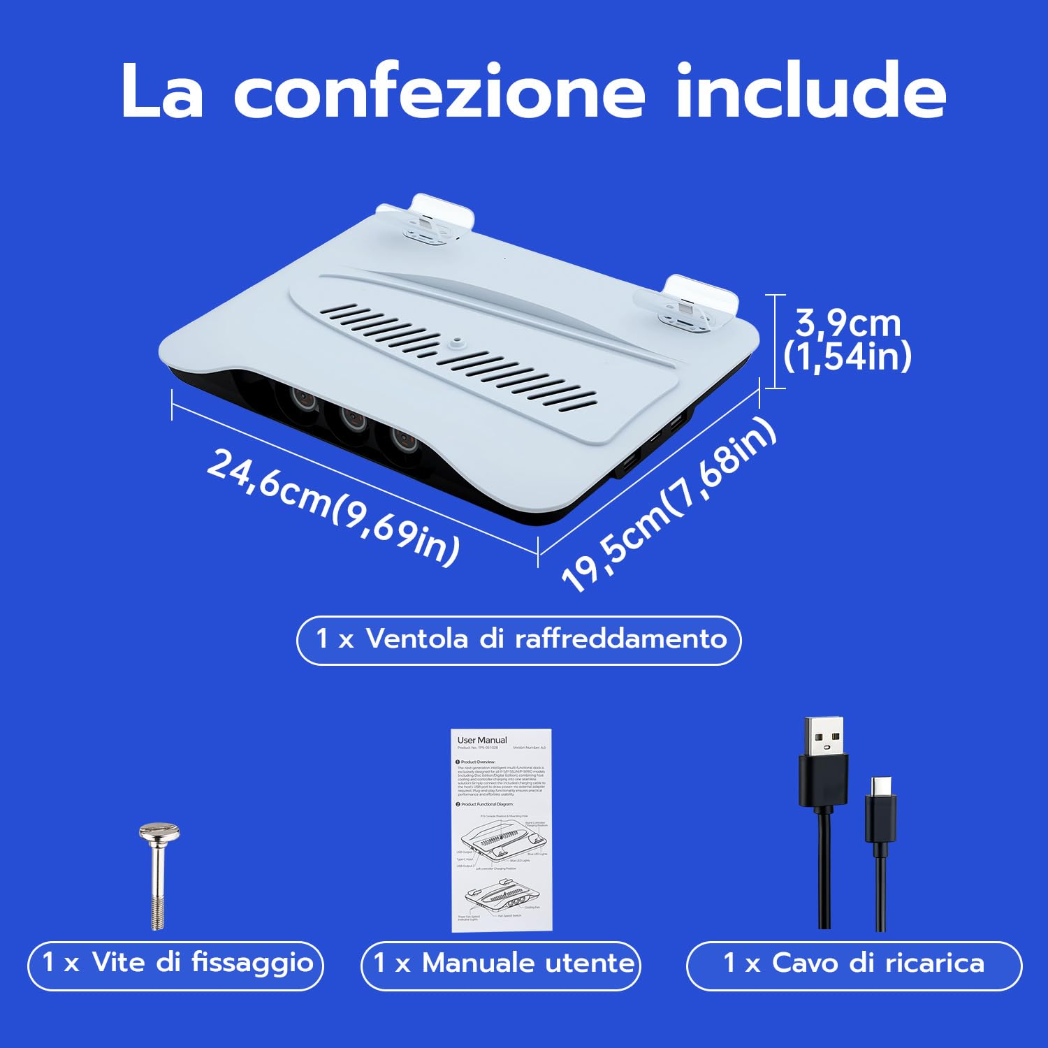 Mcbazel Supporto di Raffreddamento con Dock di Ricarica per Console PS5/PS5 Slim/PS5 Pro, Ventole a Velocità Multipla con Luci LED, Caricatore Doppio per Controller, Base per Edizione Disc/Digitale