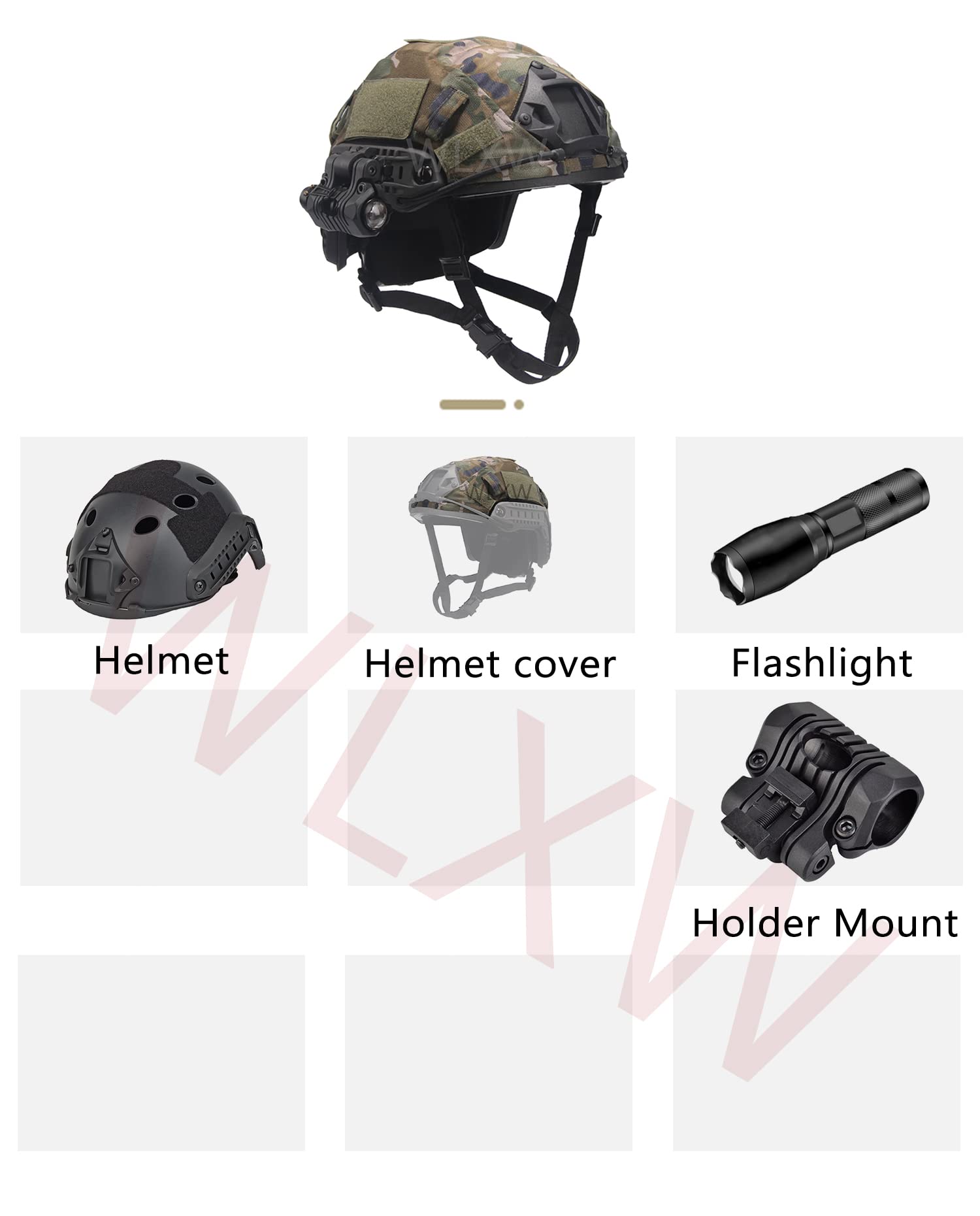 Quick Thickened Tactical Helmet Set, with Airsoft Goggles & Pvs15 Model & NVG Mount & Helmet Cover & Helmet Signal Lamp & Flashlight, for BB Paintball CS Game,A