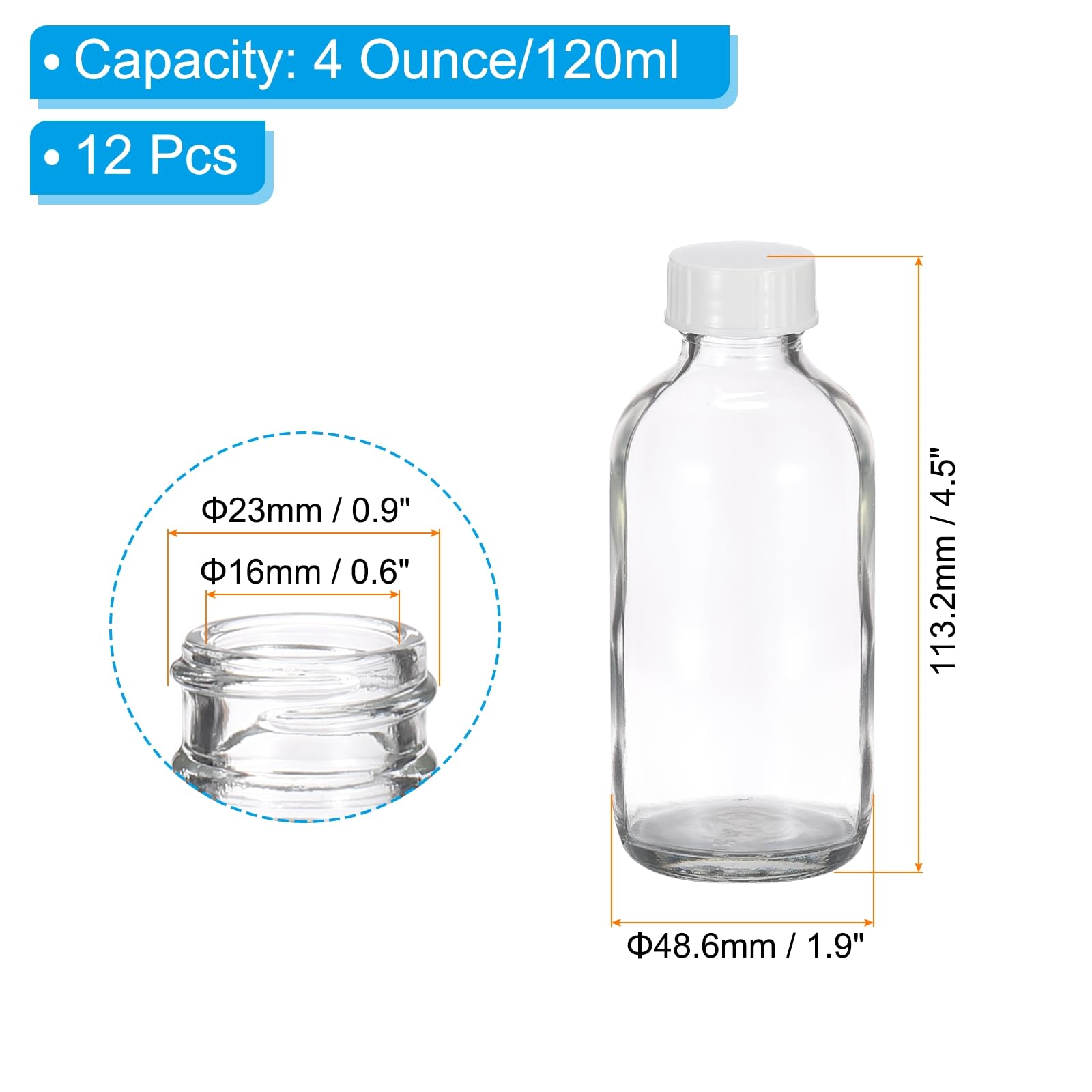 PATIKIL Frascos De Muestra De Vidrio De 4 Onzas (120ml), 12 Piezas Frascos Redondos Con Tapón Cónico Blanco Para Líquidos Reactivos, Jugo, Perfume, Ginger Shots, Transparente