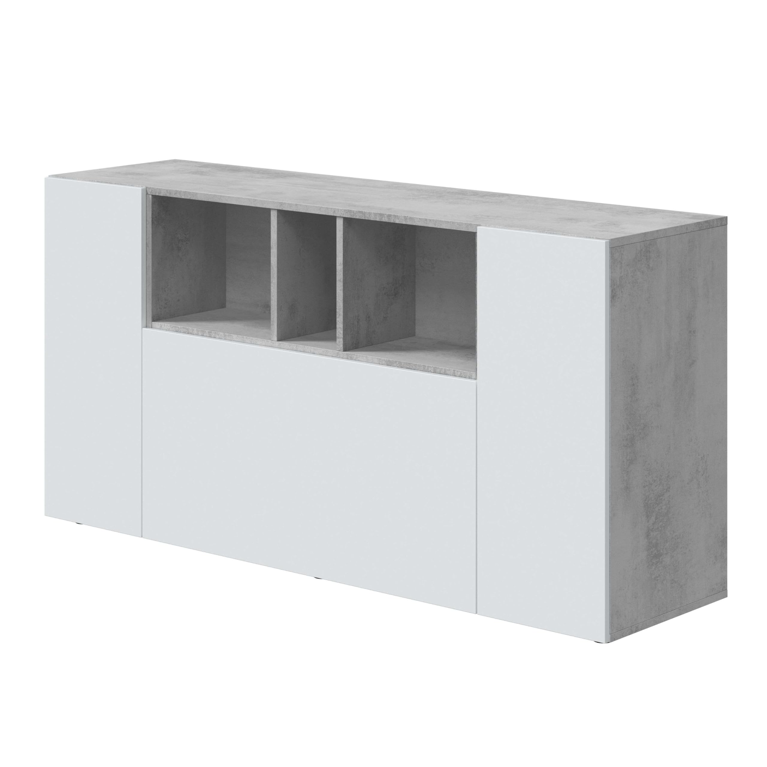 Miroytengo Mueble Aparador Comedor Salón Loira 3 Puertas Color Blanco y Gris Cemento 150 cm