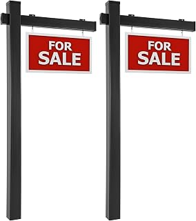 S AFSTAR 6FT Real Estate Sign Post, UPVC Realtor Yard Sign Post w/Steel Stake for Garage Sale, Rent, Open House, Estate Sale, Commercial Grade Yard Sign Holder, 36" Arm Holds Up to 24" Sign (No Sign)