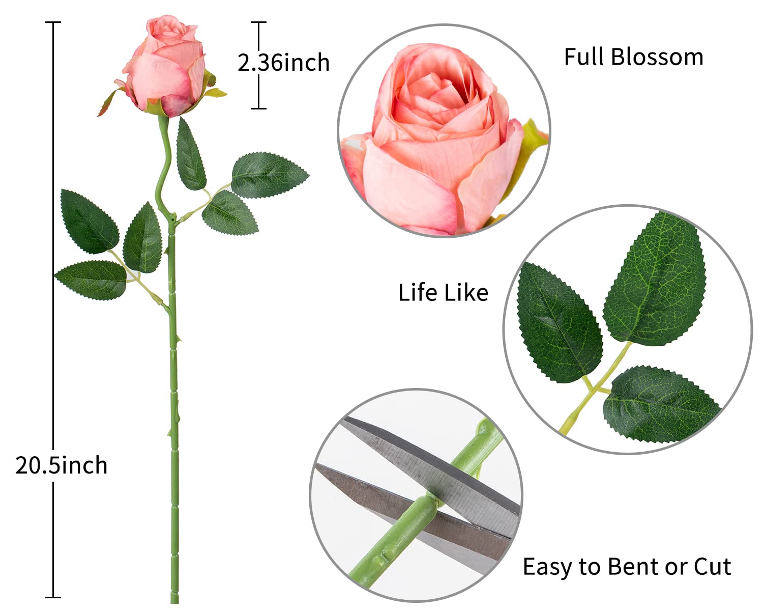DuHouse 10pcs Artificial Silk Roses Flowers Single Long Stem Fake Rose Bouquet for Wedding Home Party Decoration Centerpieces(Rose Red) - Image 3