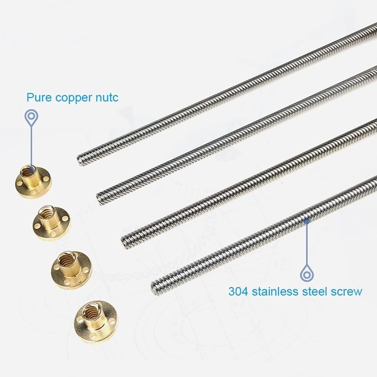 Varillas roscadas y husillos, Tornillo de avance trapezoidal totalmente roscado T10SS, 10mm x 2mm x 16mm, 100-650mm, 2 uds, tuerca T10, impresora 3D(300mm)