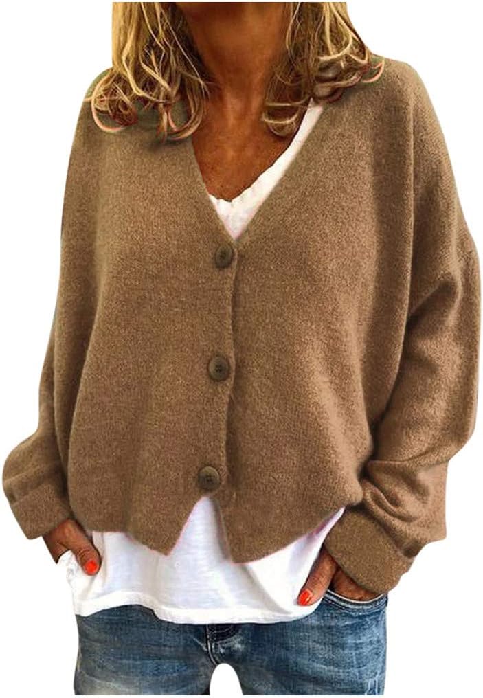 Womens Cropped Cardigan Single Breasted Lightweight Soft Knit Sweaters Open Front V-Neck Loose Fit Outerwear Jackets Sweater