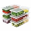 Amazon Brand - Solimo Plastic Stackable Storage Containers With Removable Drain Plate For Fridge, Rectangle, Pack Of 6,White