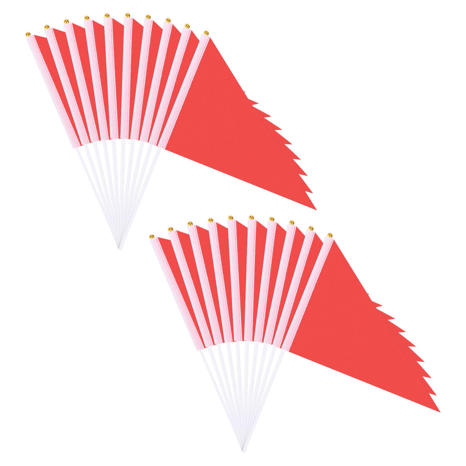 M METERXITY 20-Pack Solid Color Blank Hand Held Plain Flags, 8x12 Inch Polyester Triangle Mini Sublimation Flag on Plastic Stick for Party Decorations/DIY Graffiti/Garden [Red]
