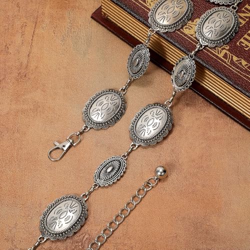 Image of WHIPPY Western Metal Concho Belt for Women Vintage Cowgirl Boho Turquoise Chain Belts for Dresses Jeans