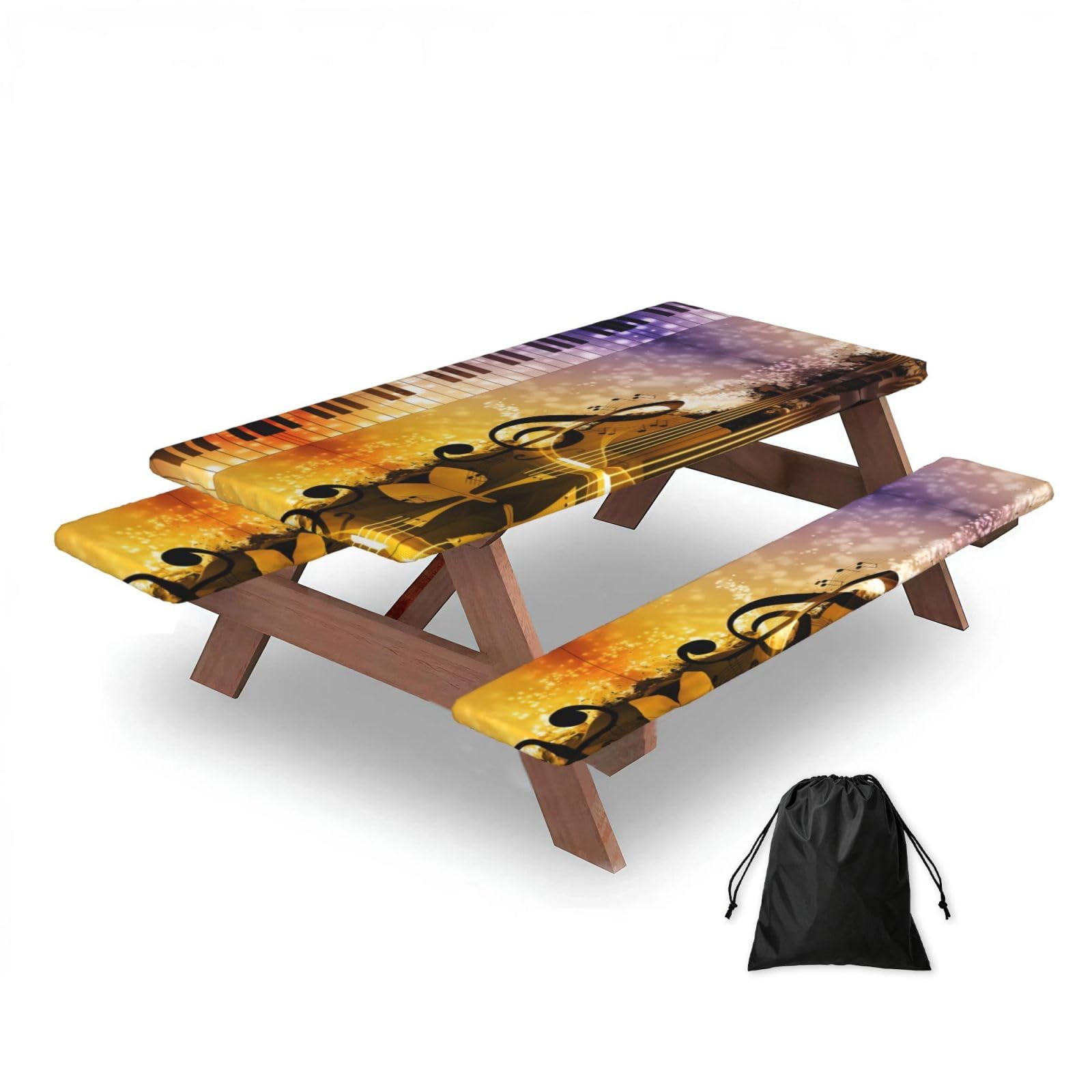 Zqytgfdc Black Piano Violin Music Notes Rectangular Water-Repellent Picnic Tablecloths, Outdoor Camping, Picnic, Bbq