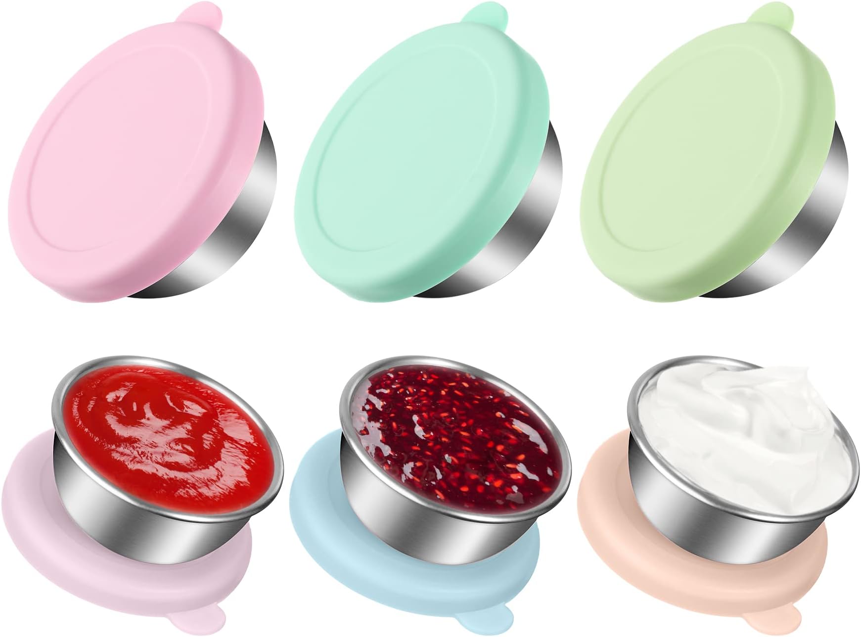 Salad Dressing Container To Go, 6x1.6oz Small Condiment Containers with Lids, 18/8 Stainless Steel Salad Dressing Container Sauce Cup for Lunch Bento Box, Reusable Leakproof Dipping Sauce Cups