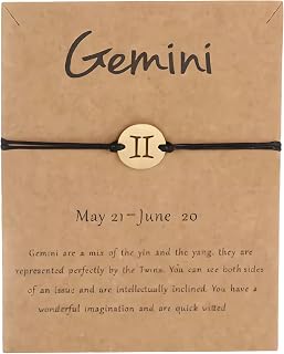 Gold Star Sign Black Rope Disc Bracelet - Gemini (21st May - 21st June) - Zodiac Constellation Horoscope Celestial Astrology Jewellery - Women Men Gift