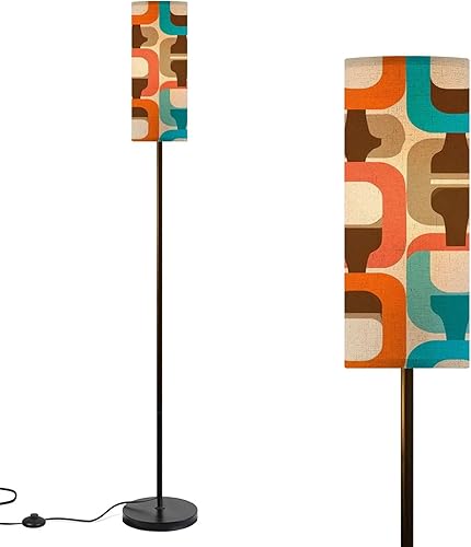 Miniatura 6 de Modern Floor Lamps for Living Room 70s Retro Seamless Orange Brown Pink Beige 60s 70s Standing Lamps with Linen Lampshade Tall Lamp Metal Pole Lamp