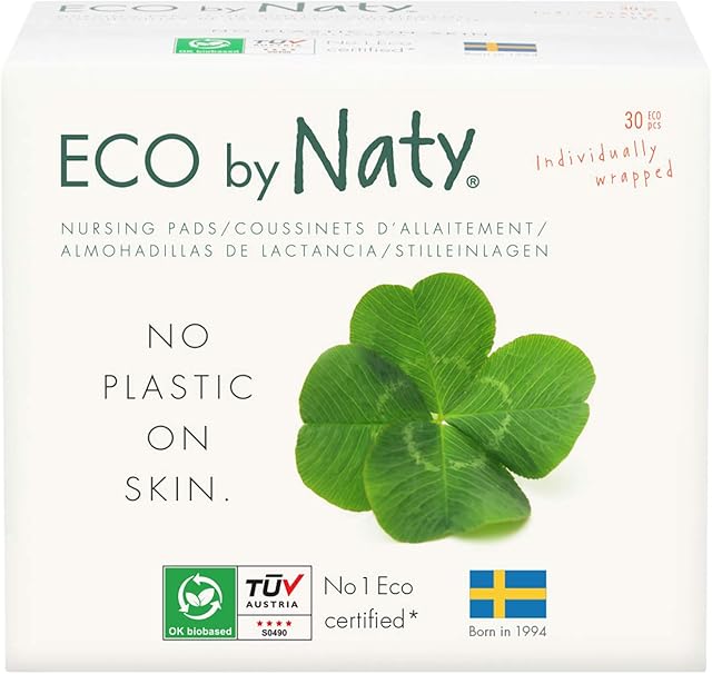 Eco by Naty Nursing Pads Nipple Pads for Breastfeeding Mothers, Pregnancy and Postpartum, Made from Plant-Based Materials (30 Pads)
