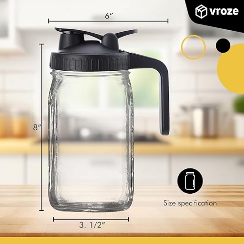 Miniatura 2 de Jarra de 32 onzas con tapa y boquilla, boquilla para verter tarro de masón, jarra de vidrio con tapa y asa, tarro Mason con asa (compatible con