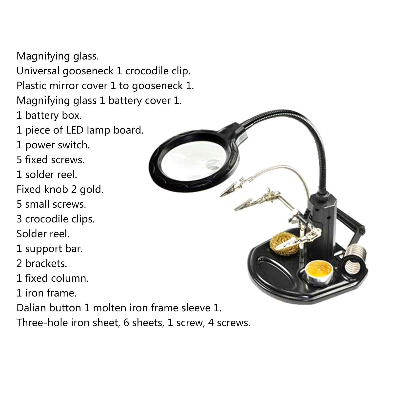 lampada a LED, lente d'ingrandimento, clip di manutenzione del telefono, morsetto, strumento di saldatura per circuiti stampati, supporto per saldatore desktop, clip di aiuto per saldatura, lente