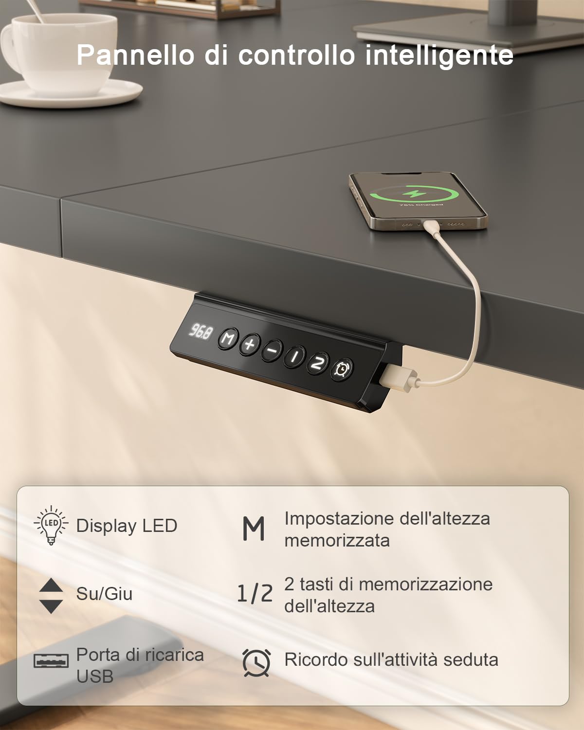 JUMMICO Scrivania Regolabile in Altezza, Scrivania Regolabile Elettrica con Smart Panel da caricatore USB, Scrivania in Piedi con Funzioni di Memoria, Standing Desk 160 x 70 cm, Nero