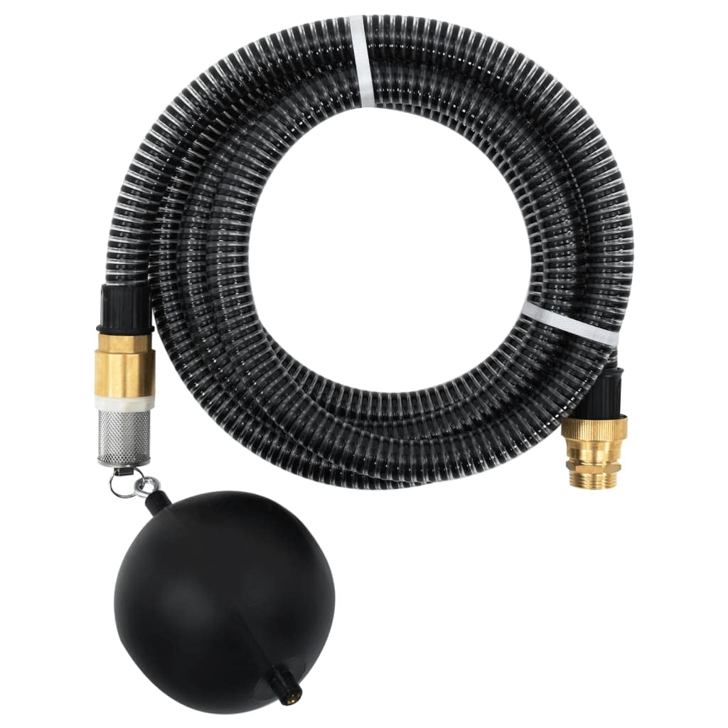 vidaXL Manguera de Succión, Manguera con Flotador Conectores de Latón, Manguera de Aspiración, Herramienta para Filtro de Agua, PVC Negro 29 mm 3 m