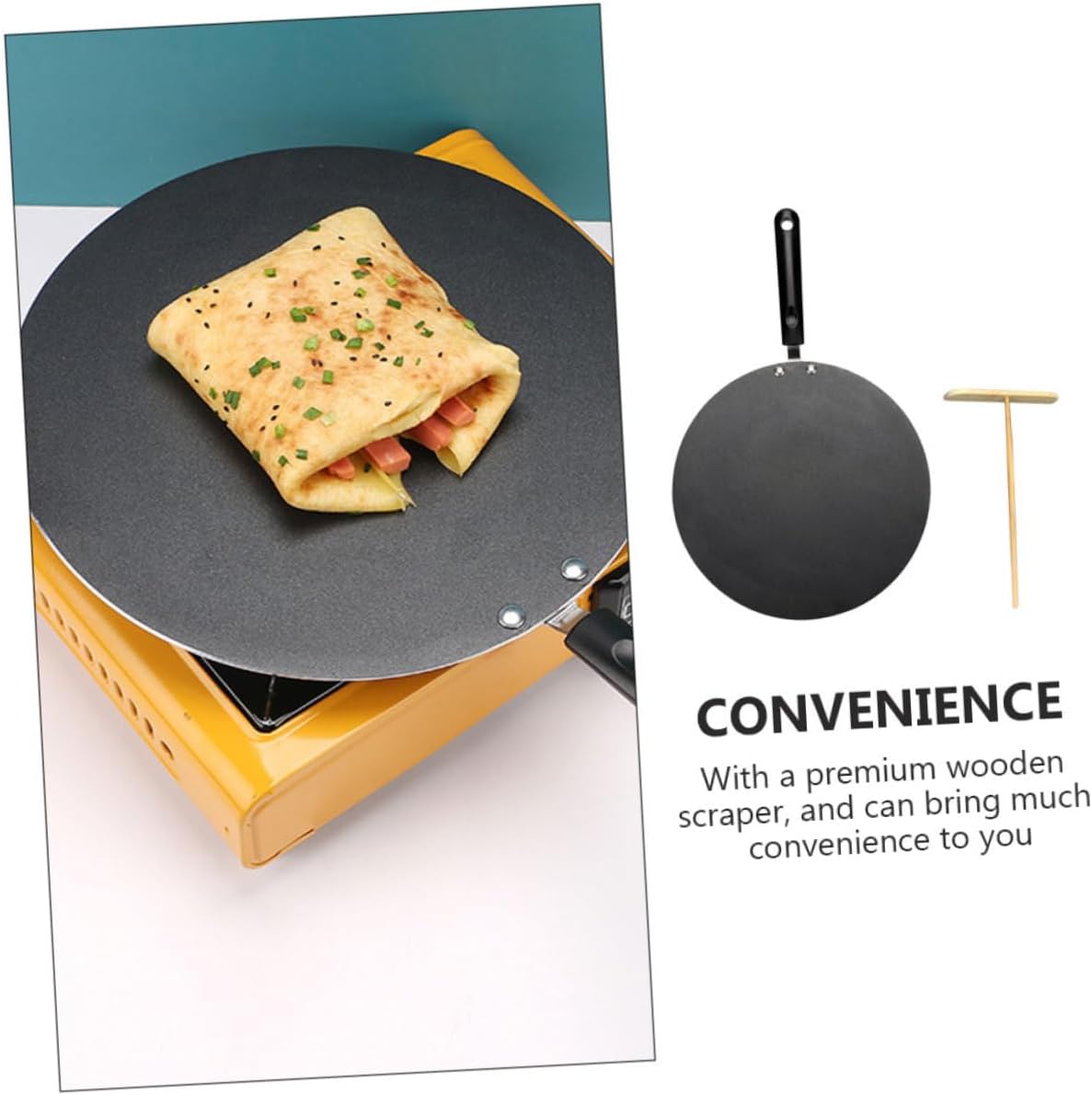 1Set Non Stick Crepe Frying Pan with Scraper Kitchen Supply for Pancakes Cooking Accessories Easy to Clean and Store Cooking Tool with Heat Resistant Handle