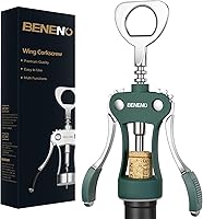 Vista 16 de Beneno Abridor de vino con tapón de silicona a prueba de fugas, sacacorchos de ala premium de aleación de zinc con abrebotellas multifuncional, Negro