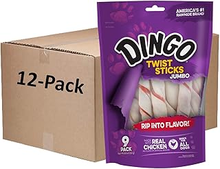 Dingo Twist Sticks Jumbo Rawhide Chews, 9-Count, 12-Packs