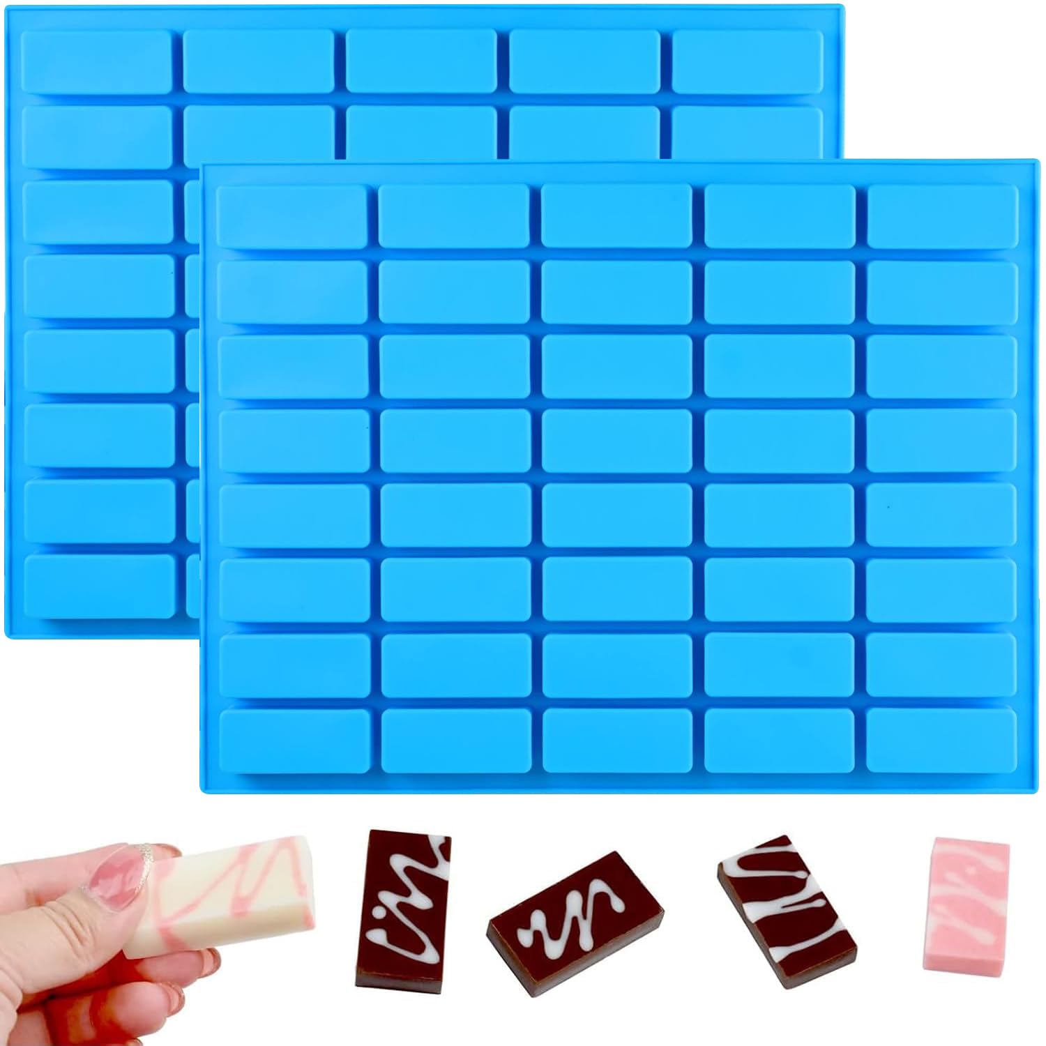 YXHZVON 2 Rectangular Silicone Moulds 40 Cavities Energy Bar Chocolate Bar Blue