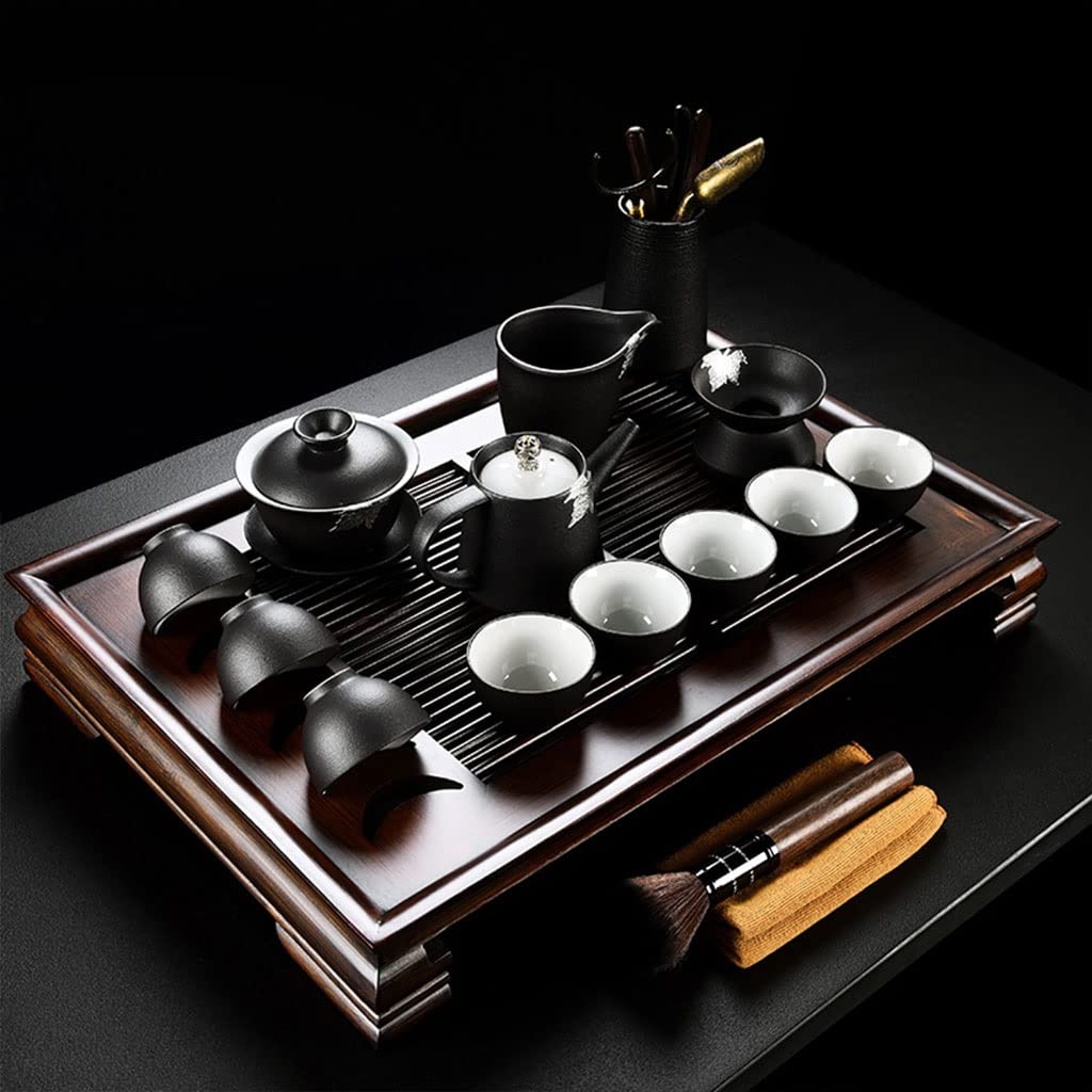 DFGHNBVC Chinese Ceramic Kung Fu Tea Set With Tea Tray And Small Tea Tools, Porcelain Tea Service,Drawer Chassis,Water Crescent Pattern Design, For Drying Cup