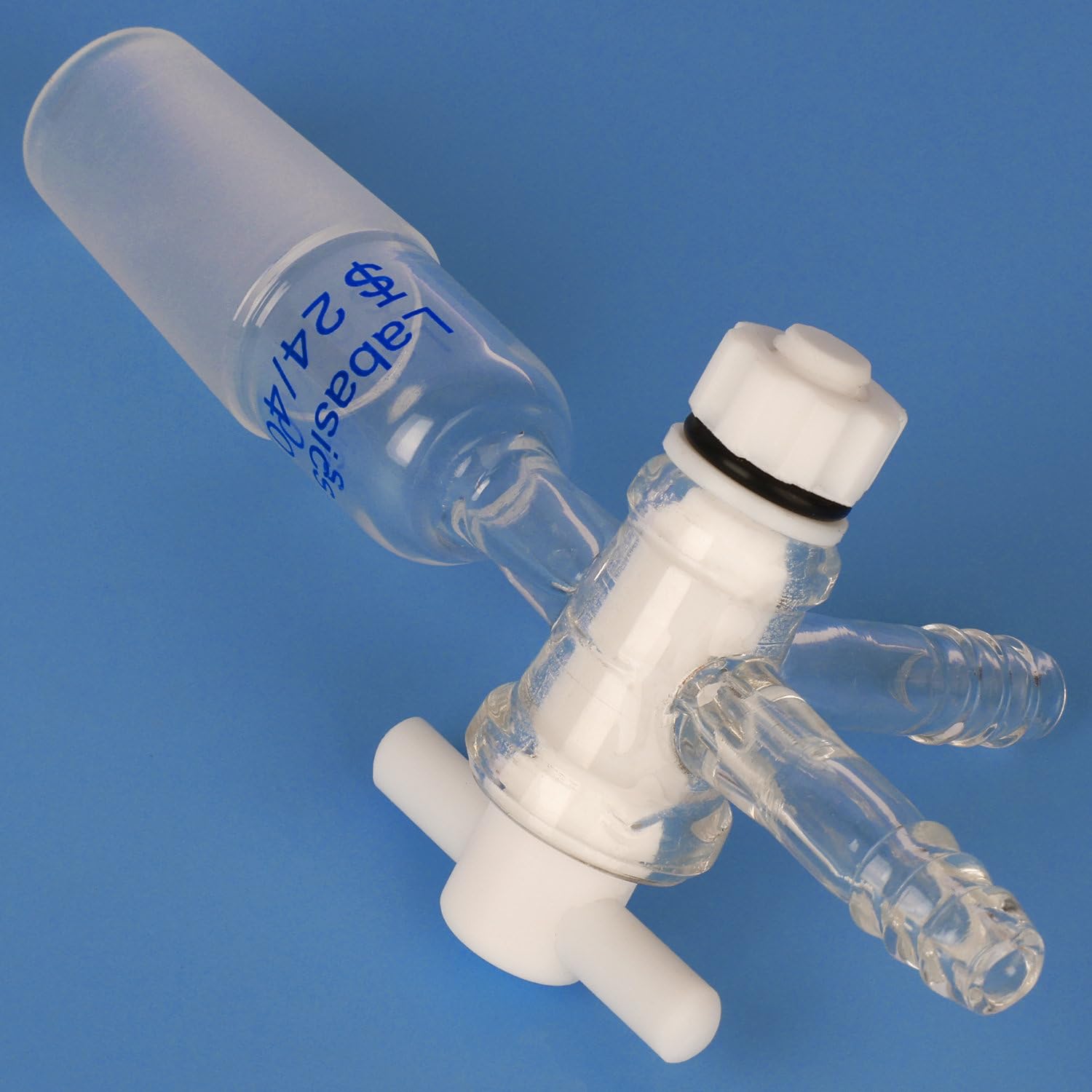 Labasics Verre Sous Vide 3-voies Flux Contrôle Adaptateurs, Borosilicate Verre Adaptateur Standard 24/40 Joints Coniques et PTFE Robinet pour Laboratoire