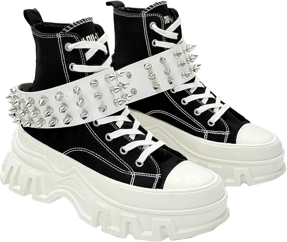 Men's Punk Ankle Boots Casual Breathable Canvas Lace-Up Combat Motorcycle Boots for Daily Wear