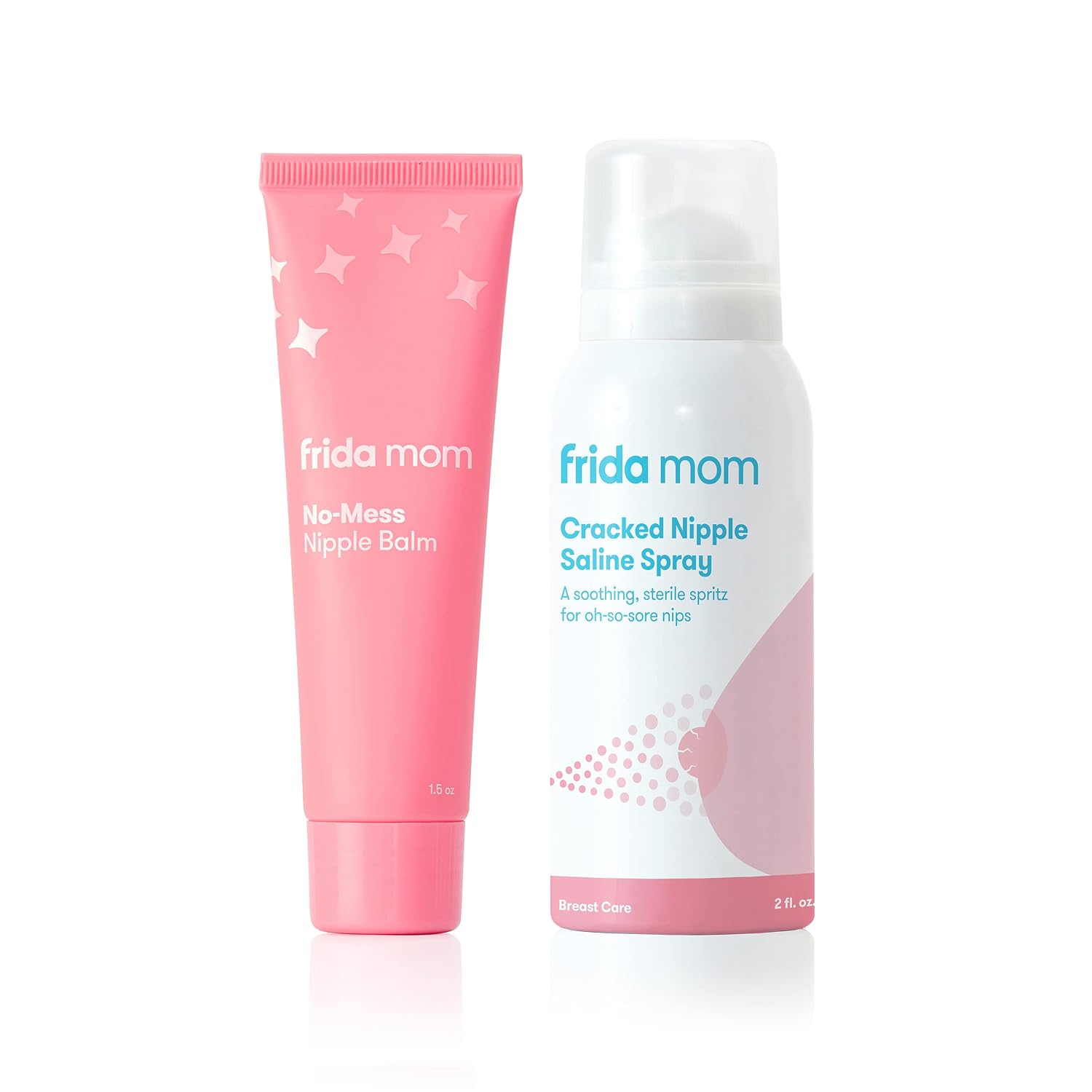 Frida Mom Sore Nipple Set | Cracked Nipple Saline Spray, No-Mess Nipple Cream | 2 Piece Set | Breastfeeding Set for New Moms