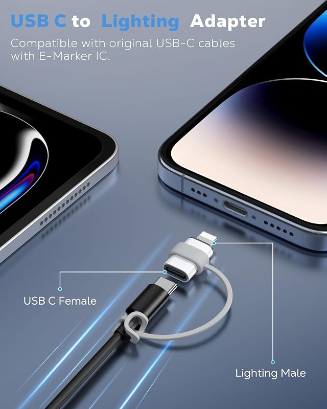 MoKo USB C - Lightning Adapter iPhone 14/13/12/11/X Sorozathoz, iPad/AirPods Készülékekhez, Töltés és Adatátvitel Támogatással, Elvesztésgát