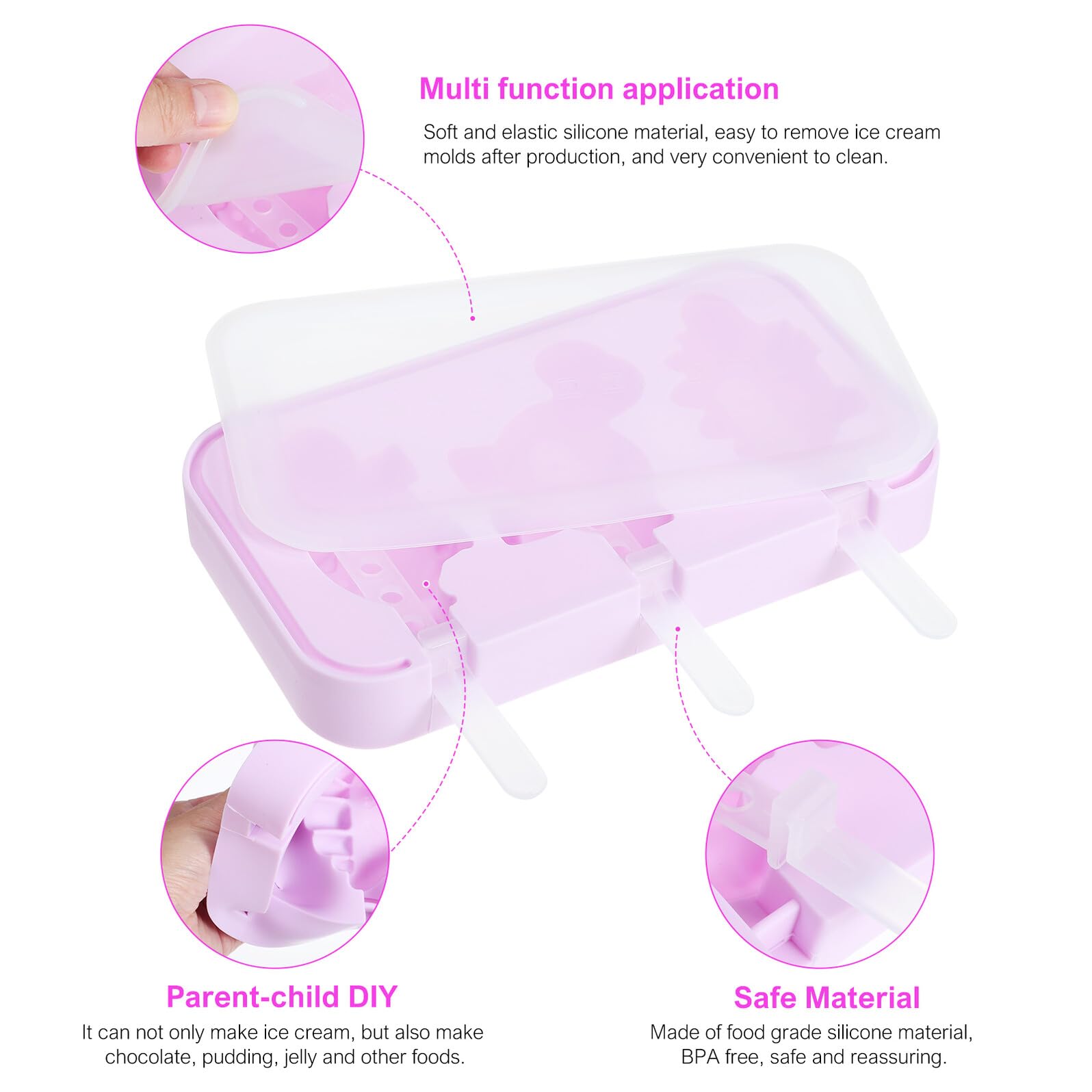 2 Pièces Moules à Glace Silicone Réutilisables avec Couvercles Formes Animaux et Véhicules Moules pour Esquimaux DIY Faciles à Démouler et Nettoyer Sécurité Alimentaire